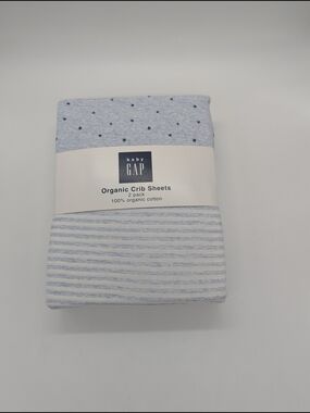 babyGAP Organic Cotton Crib Sheets - Light Blue Star & Stripe 2-Pack NWT Gift